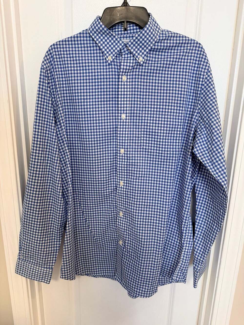 L.L. Bean Traditional Fit Gingham Shirt M-REG Blue White Cotton
